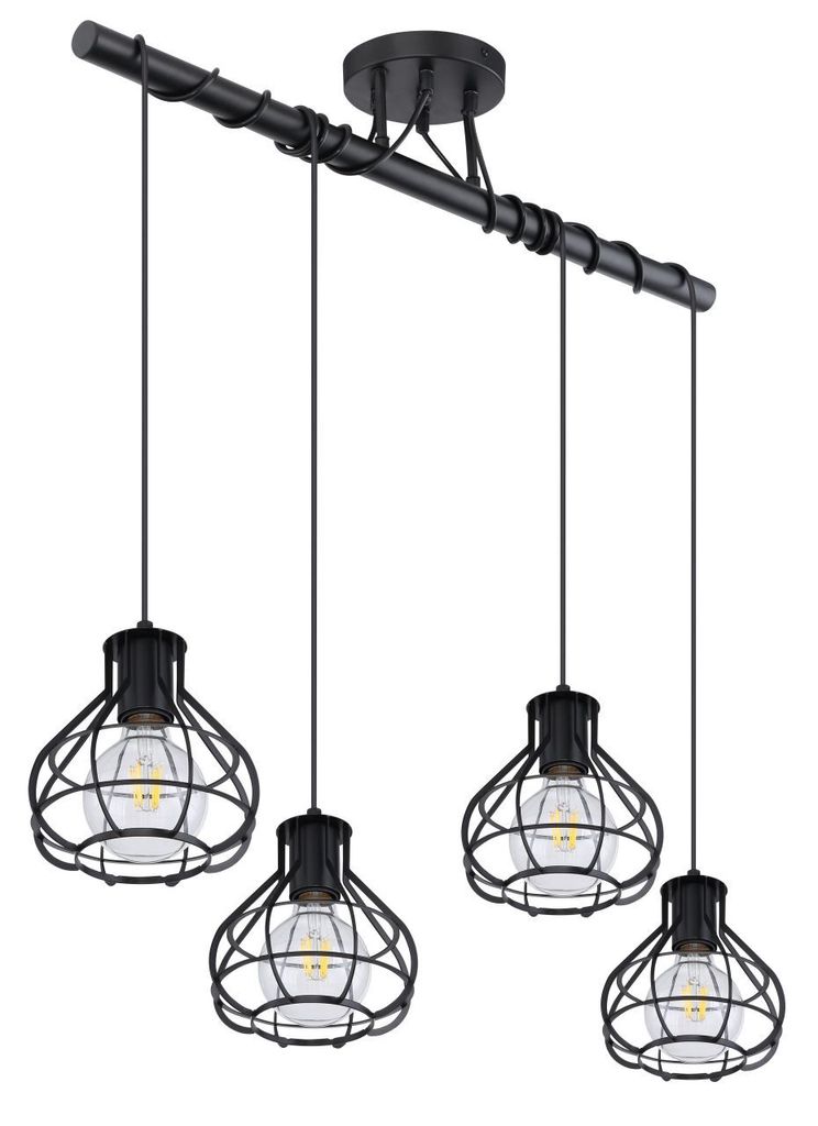 Globo Lighting Deckenleuchte Metall schwarz matt, Metall schwarz matt, Kabel PVC Schwarz, Kabel zum Herumwickeln, LxBxH: 800x180x1000mm, exkl. 4x E...
