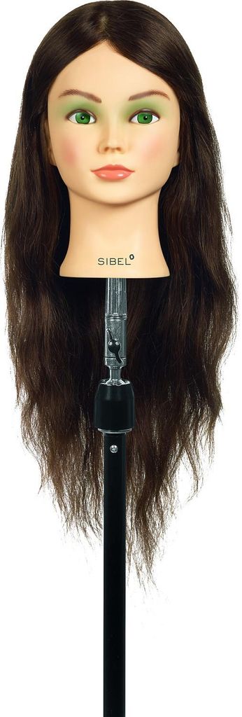 Sibel Trainingskopf Amélie, 100% Echthaar, Hellbraun, 50-60 cm Länge, für Friseurausbildung