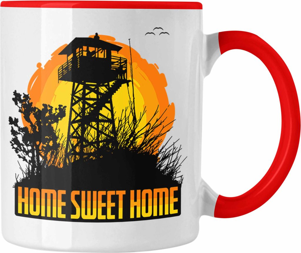 Trendation - Jäger Tasse Home Sweet Home im Hochsitz! Lustiges Geschenk für Jäger (Rot)