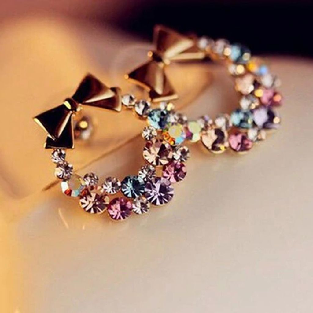 Damen-Ohrstecker mit mehrfarbigem Strass-Intarsien-Bowknot-Dekor, Schmuck, Geschenk