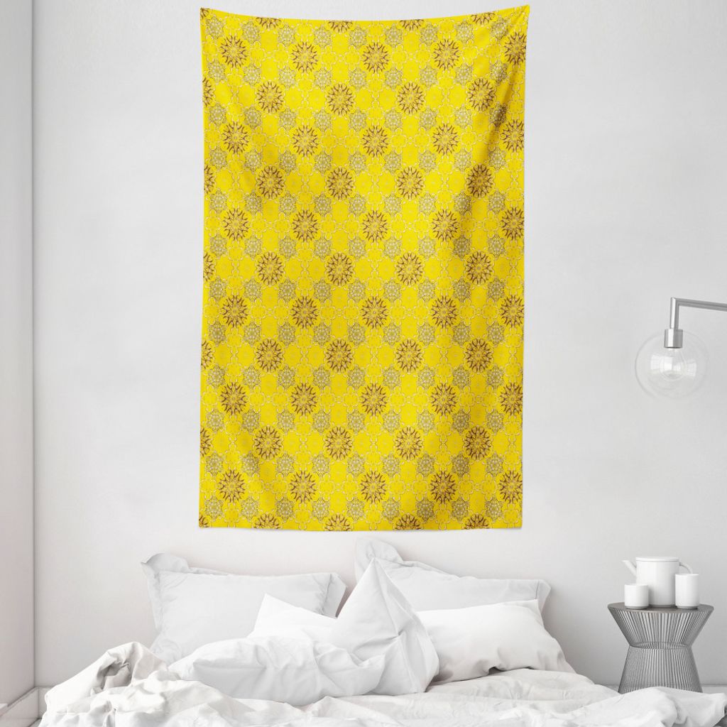 ABAKUHAUS Gelbes Damast Wandteppich und Tagesdecke, Wirbler Blumen aus Weiches Mikrofaser Stoff Waschbar ohne Verblassen Digitaldruck, 140 x 230 cm...