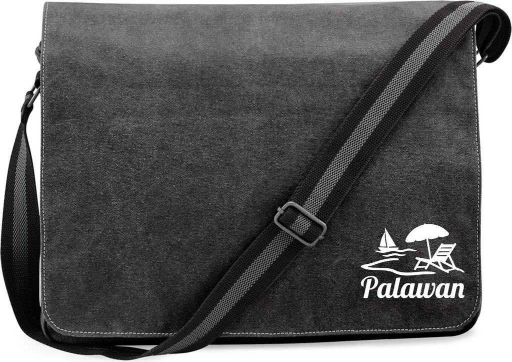 Huuraa Umhängetasche Palawan Inselmotiv Philippinen 14 Liter Black Canvas Laptoptasche Geschenkidee