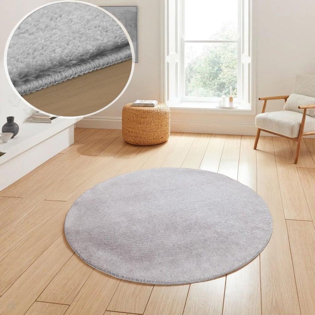 Waschbarer Teppich Malaga Taupe Silber – Einfarbiger Wohnzimmer Teppich, Rund, Weich & Pflegeleicht, Geeignet für Fußbodenheizung – Größe ...