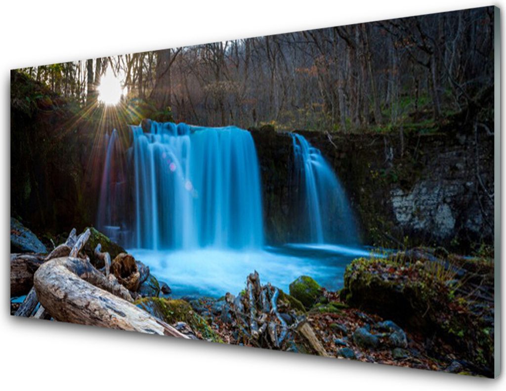 Acrylglasbilder 100x50 Wandbild Druck Sonne Wald Wasserfall Natur