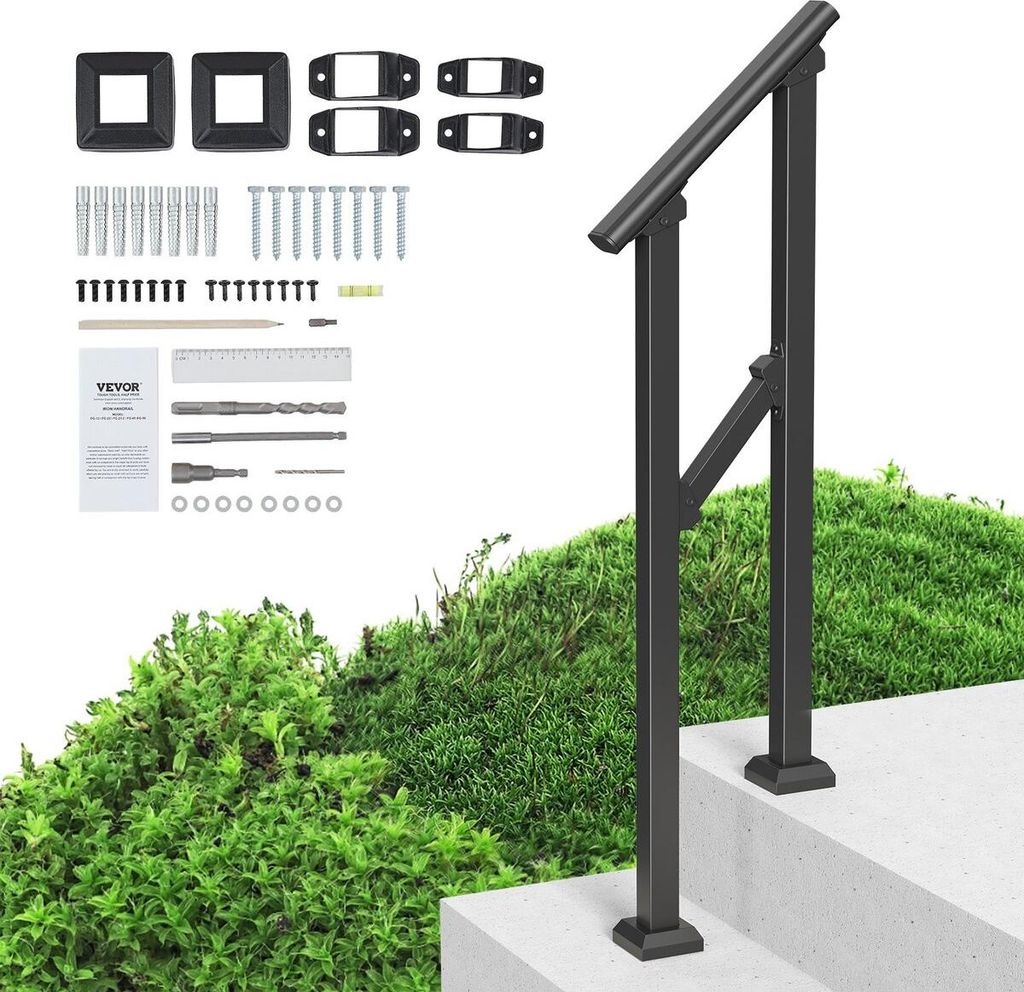 1-2 Handrails for Outdoor for Seniors Porch Deck Black Square Tube Steel