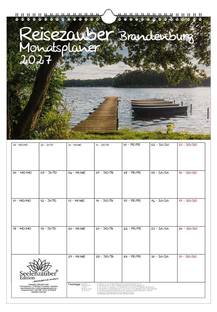Reisezauber Brandenburg Planer DIN A3 Kalender für 2027 Städte Menschen - Geschenkset Inhalt: 1x Kalender, 1x Weihnachtsanhänger (insgesamt 2 Te...