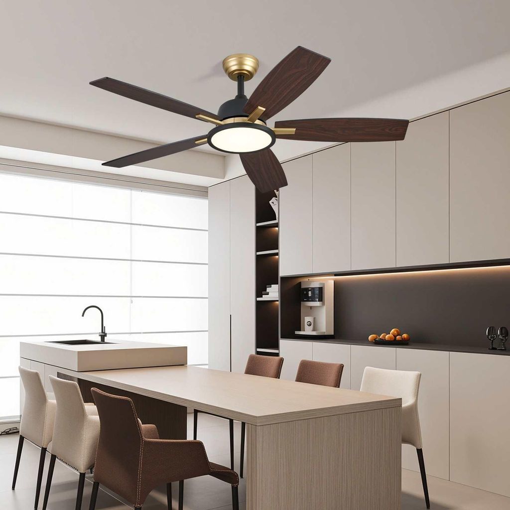 AIORBER Deckenventilator mit Licht 132 cm, LED dimmbar, Fernbedienung, 6 Stufen, reversibel, leise, für Wohnzimmer Schlafzimmer, Braun
