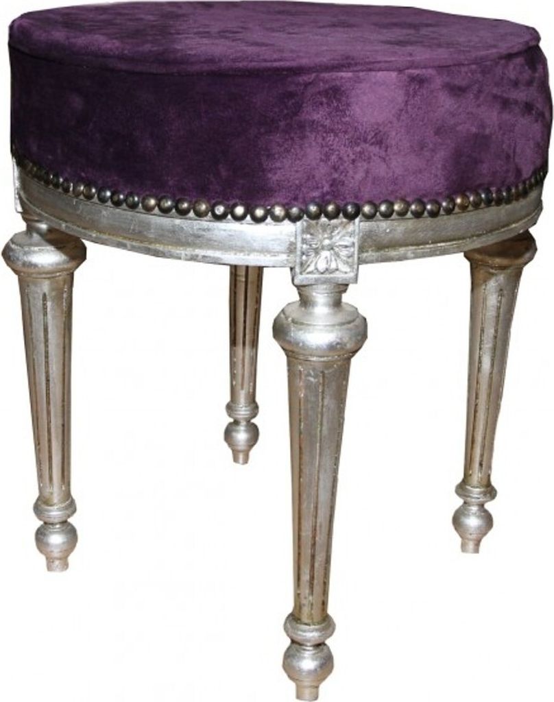 Casa Padrino Barock Sitzhocker / Rundhocker Lila / Silber