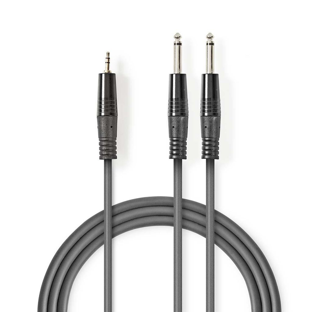 Nedis Stereo-Audiokabel - 2x 6.35 mm Stecker - 3.5 mm Stecker - Vernickelt - 5.00 m - Rund - Dunkelgrau - Kartonhülle