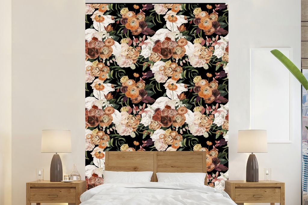 MuchoWow Fototapete für Wohnzimmer oder Schlafzimmer Wandtapete Vinyl Motivtapete Blumen - Pflanzen - Farbe - 155x240 cm - Tapete