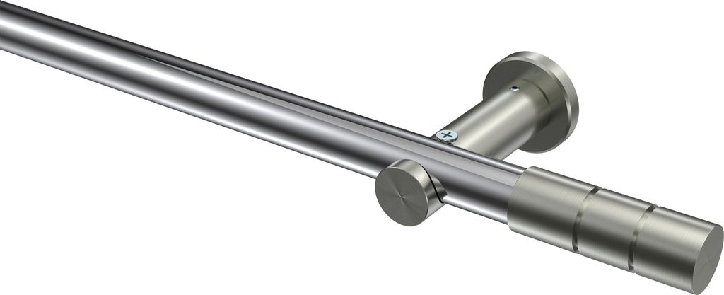 Interdeco Gardinenstange / Vorhangstange Chrom / Edelstahl-Optik, Typ Platon Elanto (Rillenzylinder) ohne Ringe, 20 mm Ø 1-läufig, 100 cm