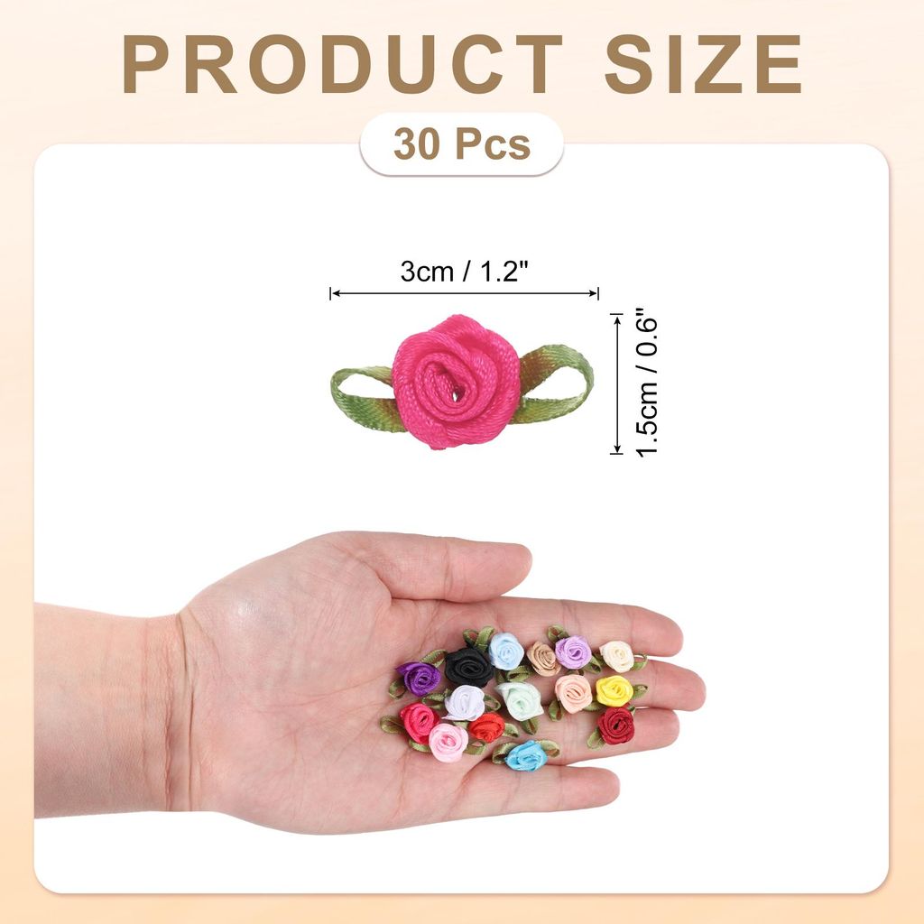 30 Stš¹ck Rosenrotes Kš¹nstliche Mini Schleifen Blumen 5/8"x1-3/16" Mini-Rosen Schleifen Rosen mit Blatt Deko Stoffblumen Satinband fš¹r N?he...