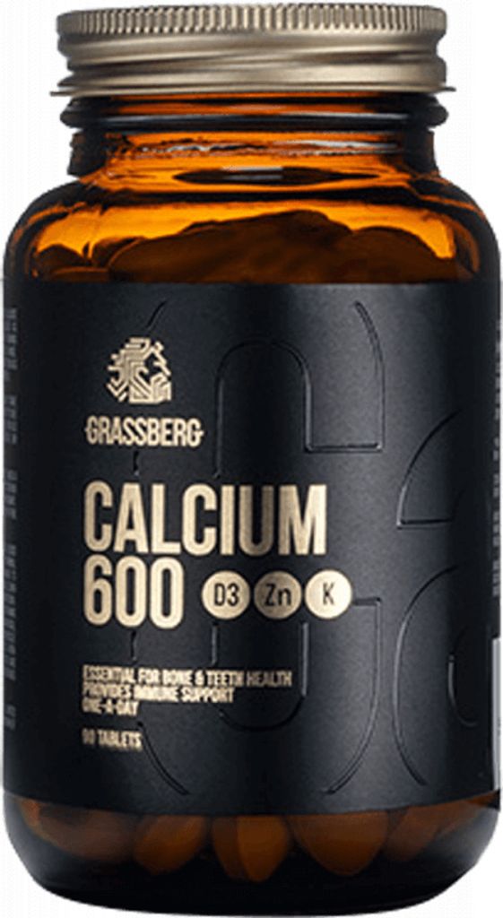 Grassberg Calcium 600 D3+Zn+K (90 Tabs) Unflavoured - Vitamine, Mineralien & Gesundheit - Vitamine & Mineralien-Komplex