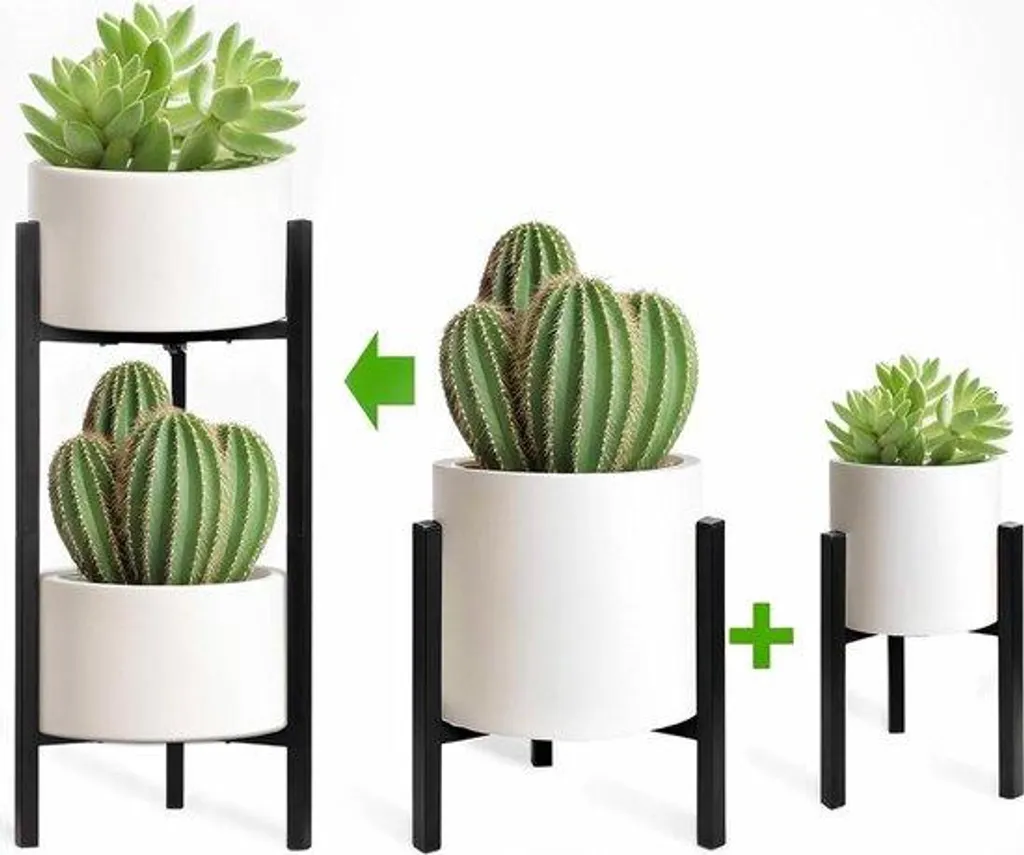 Porte-plante Design en Métal Noir 66cm - Support de Fleurs Lot de 2
