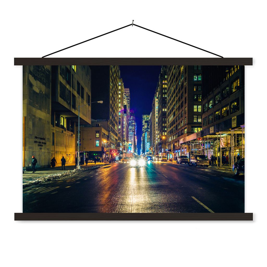 MuchoWow Textilposter New York - Taxi - Nacht 150x100 cm mit schwarzem Rahmen - Schlafzimmer