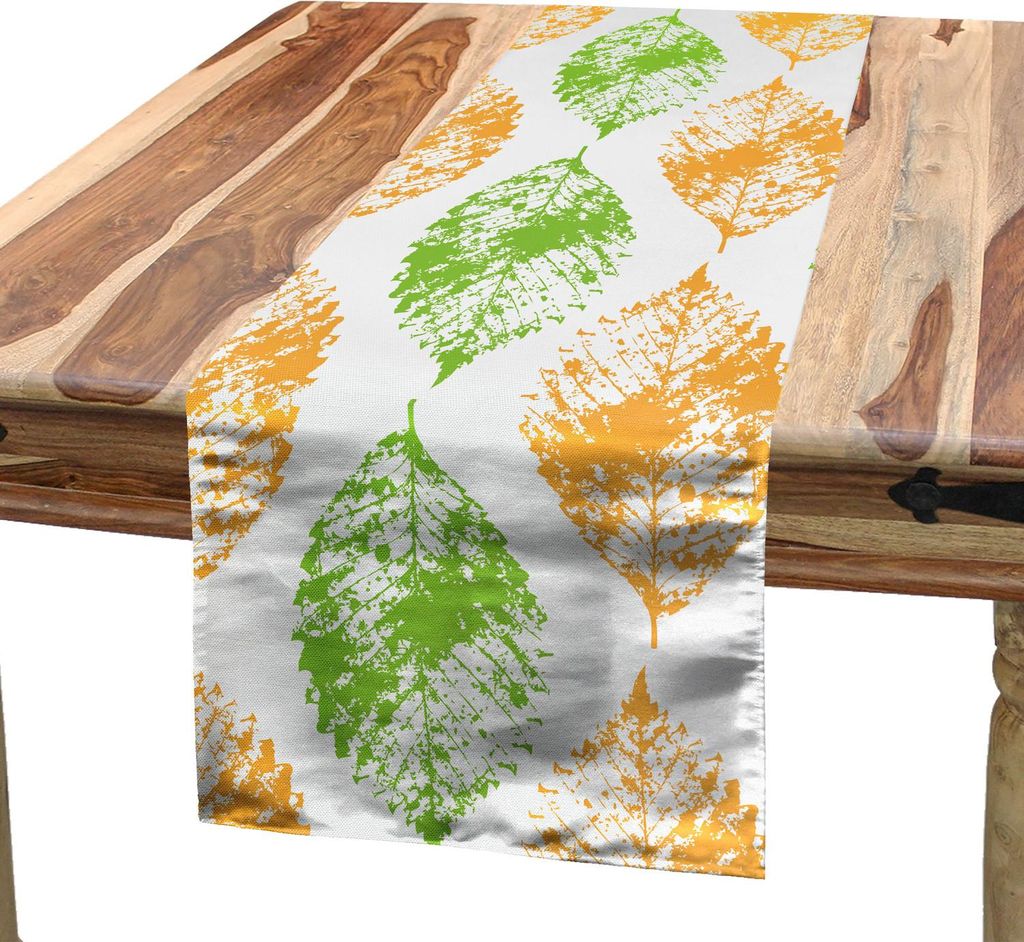 ABAKUHAUS Blätter Tischläufer, Illustration Druck von Blatt Filigrane Motive Minimalist Design Schmutz-Kunst, 40 x 180 cm, Weiß und Lindgrün