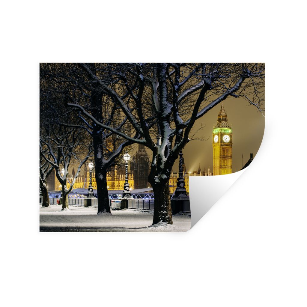 MuchoWow Wandtattoo Wandsticker Wandaufkleber Winter - Big Ben - London 160x120 cm Selbstklebend und Repositionierbar - Selbstklebend - Fototapeten