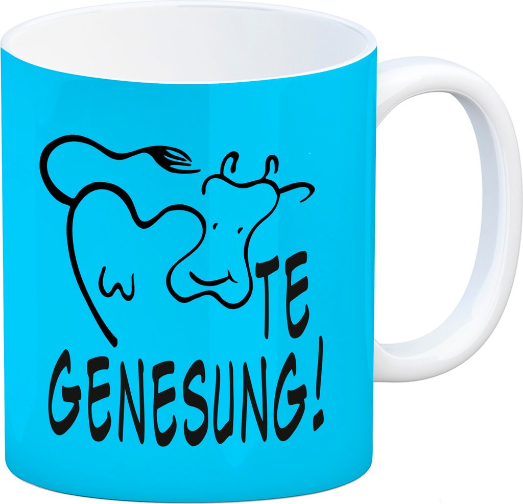 KUHte Genesung Kaffeebecher mit Kuh Motiv in blau