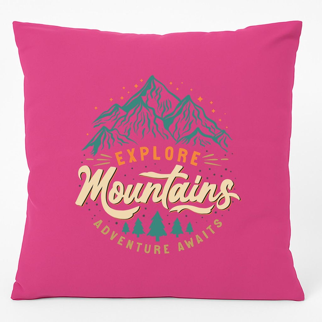 Huuraa Kissen Explore Mountains Adventure Awaits 40x40cm mit Füllung Fuchsia Baumwolle Dekokissen Geschenkidee