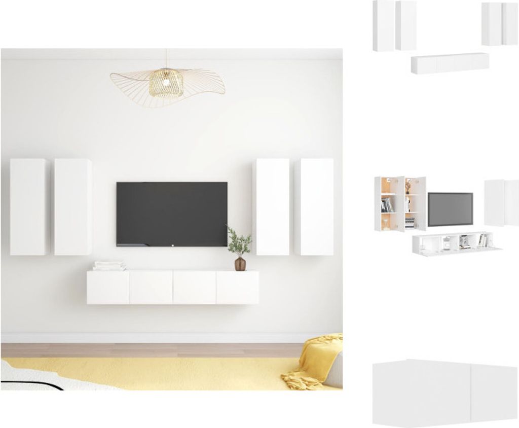 vidaXL 6-tlg. TV-Schrank-Set Weiß Holzwerkstoff - TV-Möbel