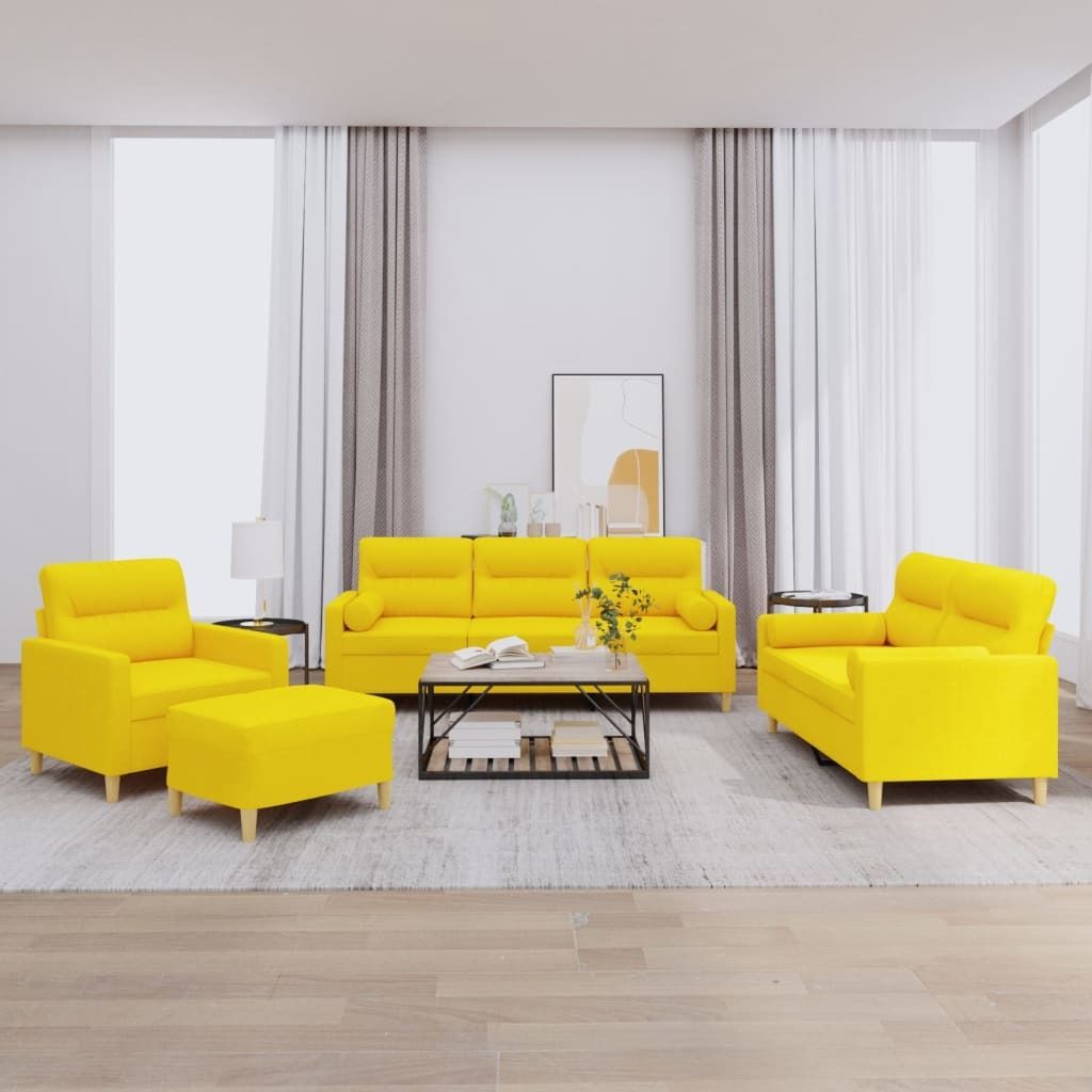 Maison Exclusive - 4-tlg. Sofagarnitur mit Kissen Hellgelb Stoff
