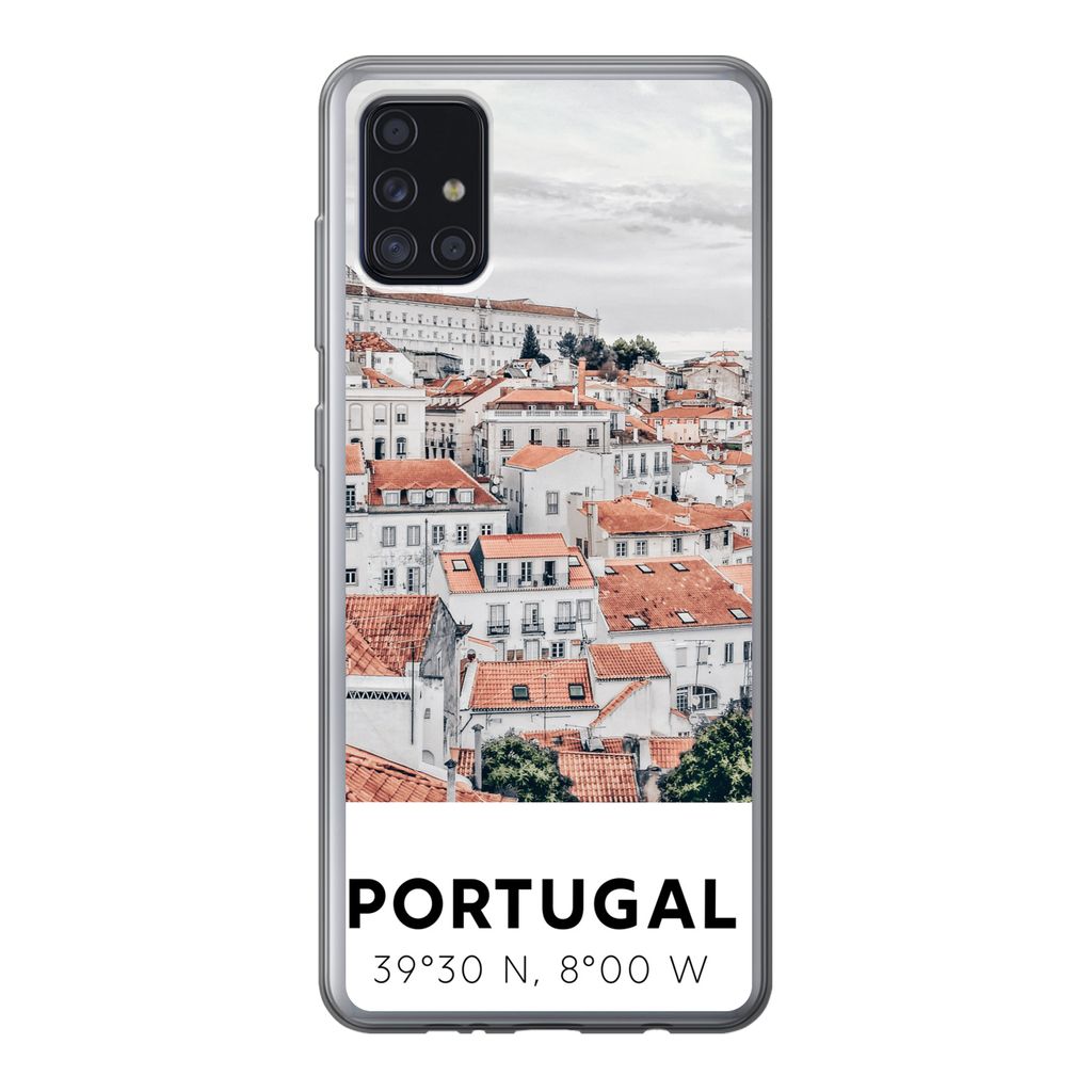 MuchoWow Handyhülle Schutzhülle Hülle für Samsung Galaxy A52 5G Portugal - Europa - Rot - Silhouette Silikon Softcase Handy Hülle - Umschlag