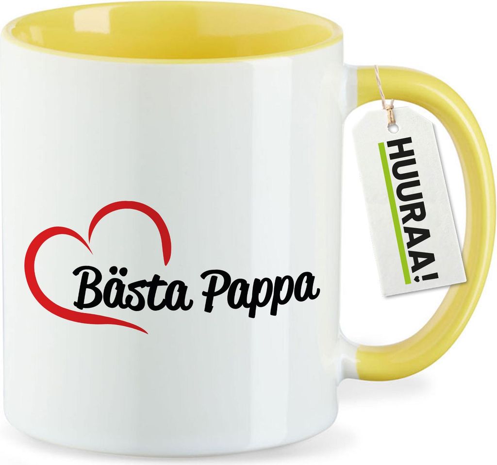 Huuraa Kaffeetasse Bästa Pappa Hjärta 330ml Gelb Keramik Kaffeebecher Geschenkidee