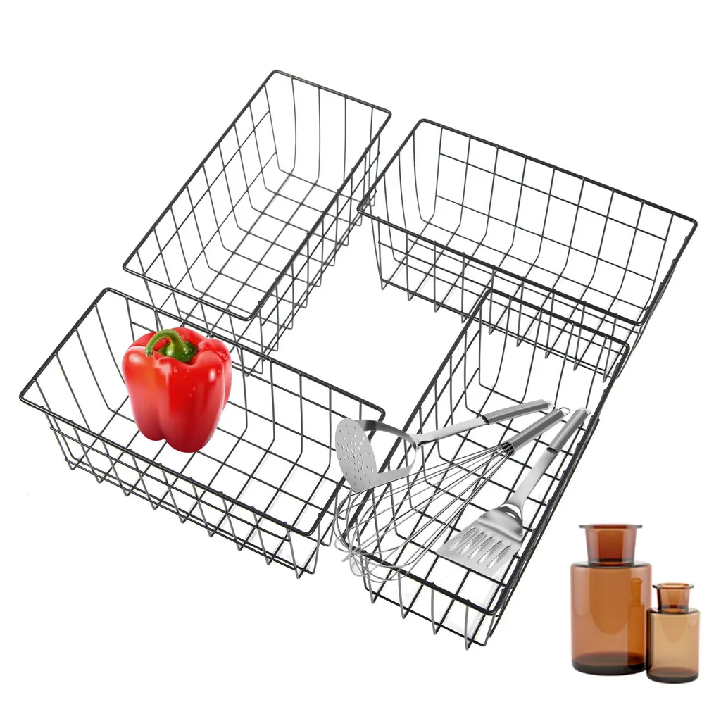 Panier de douche mural noir mat 4 pièces pour rangement de cuisine