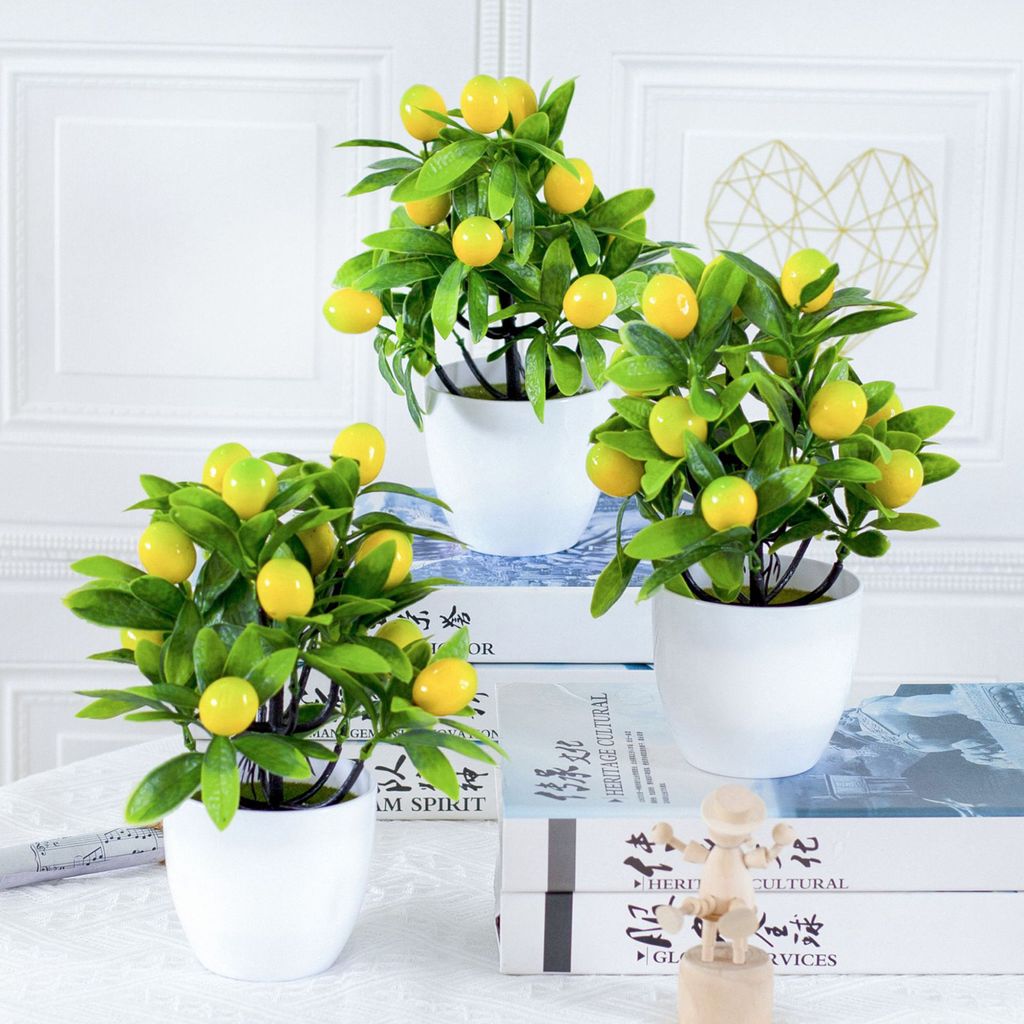 Simulation Bonsai Nicht verdorrt Erstellung von Vitalität Kunststoff gefälschter 12 -Mesh -Zitronen -Künstlungs -Pflanzen -Wohnkultur für Tisch...