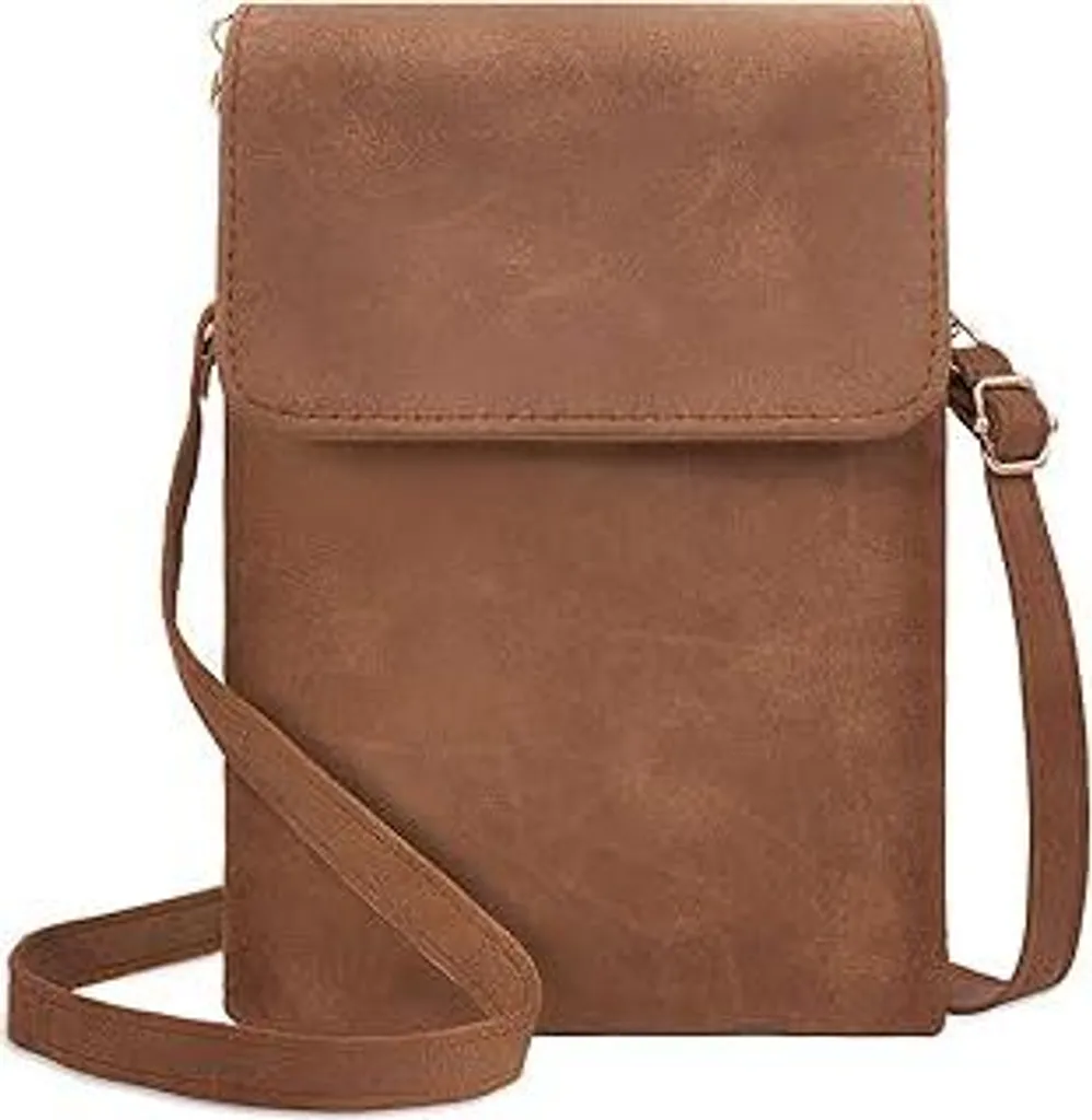 Borsa Cellulare Donna Piccola in Pelle Scamosciata Marrone Elegante