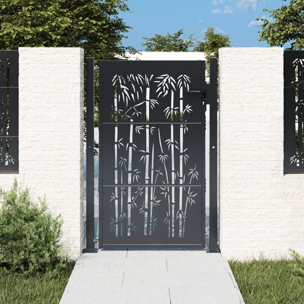 The Living Store Gartentor Anthrazit 105x155 cm Stahl Bambus-Design