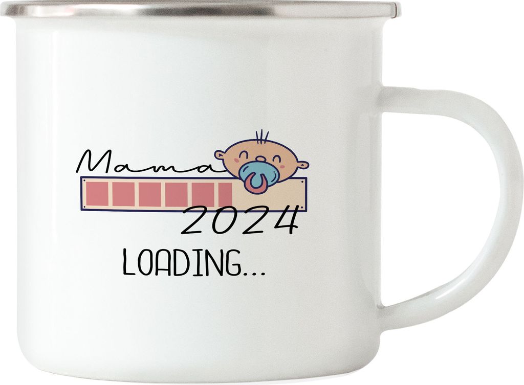 Mama Loading 2024 Emaille Tasse für werdende Mütter zur Geburt Tochter Sohn Ich werde Mama Geschenk Tasse Babynews