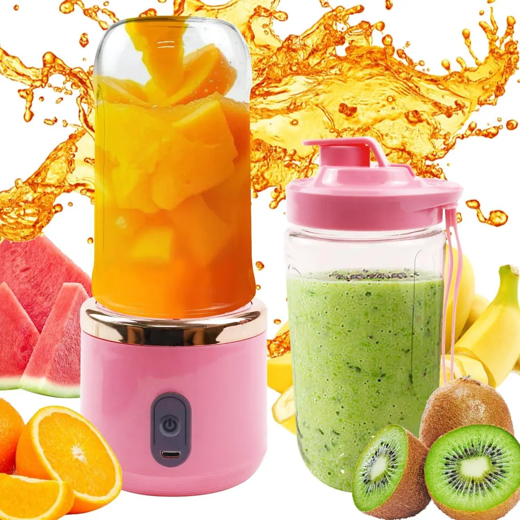 Aohcae Frullatore Piccolo, 400ML Frullatore Portatile con 6 Lame in Acciaio Inox, Spazzola e Tazza di Ricambio, Smoothie Maker con Ricarica USB, Frullatore da Stand Piccolo per il