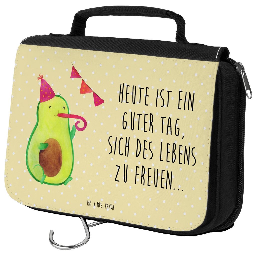 Mr. & Mrs. Panda kosmetiktäschchen Avocado Party - Gelb Pastell - Geschenk, kulturtäschchen, Schminktasche, Geburtstag, Happy Birthday, Kulturbeu...