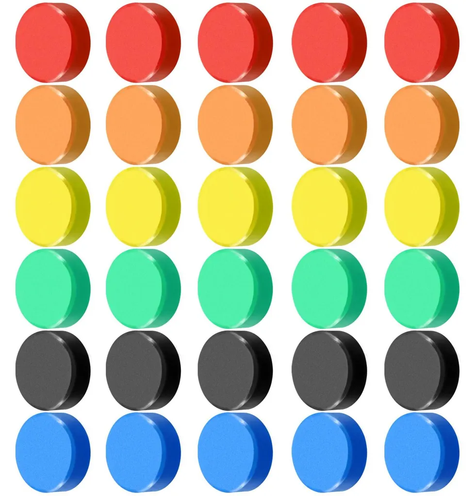 Lot de 30 aimants de réfrigérateur ronds colorés pour tableau blanc