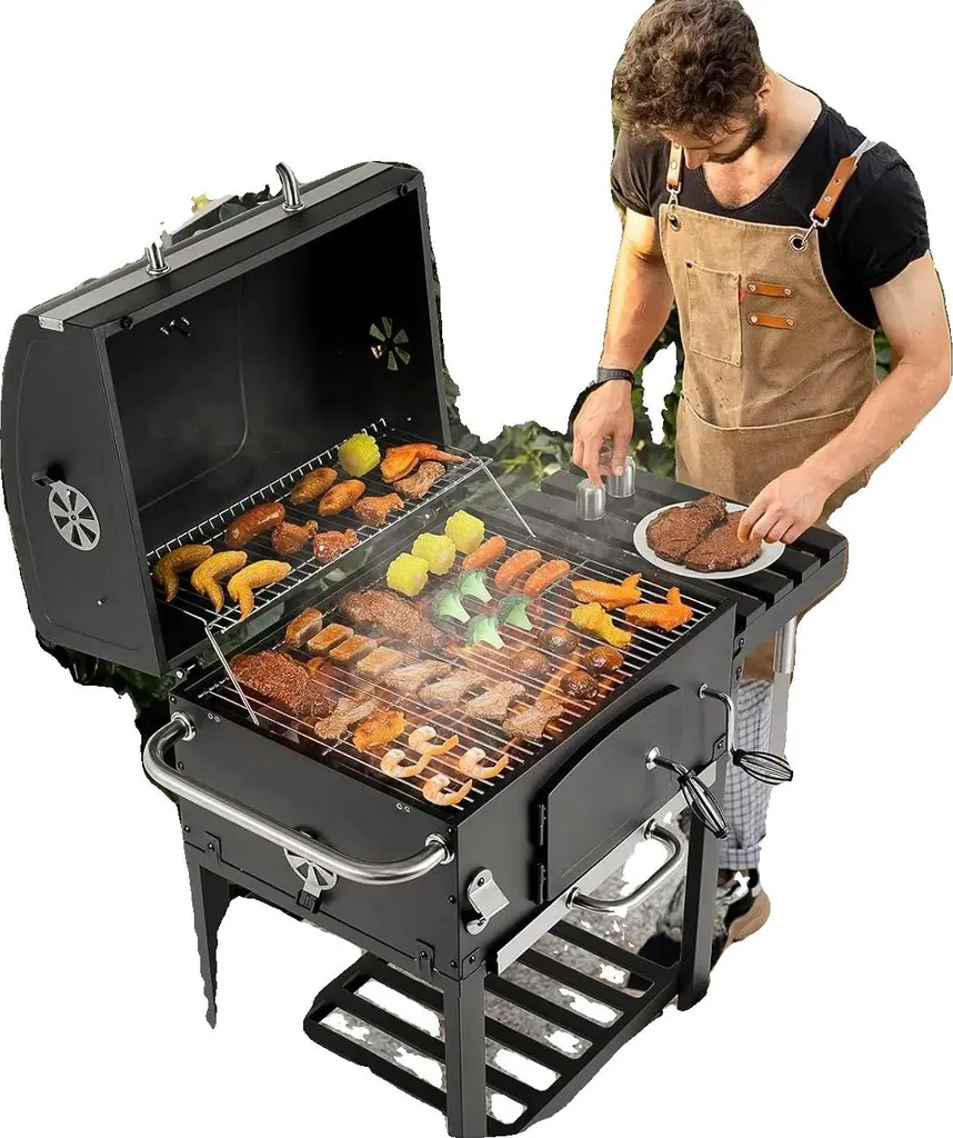 Barbecue charbon réglable avec ventilation optimisée et cuve isolée