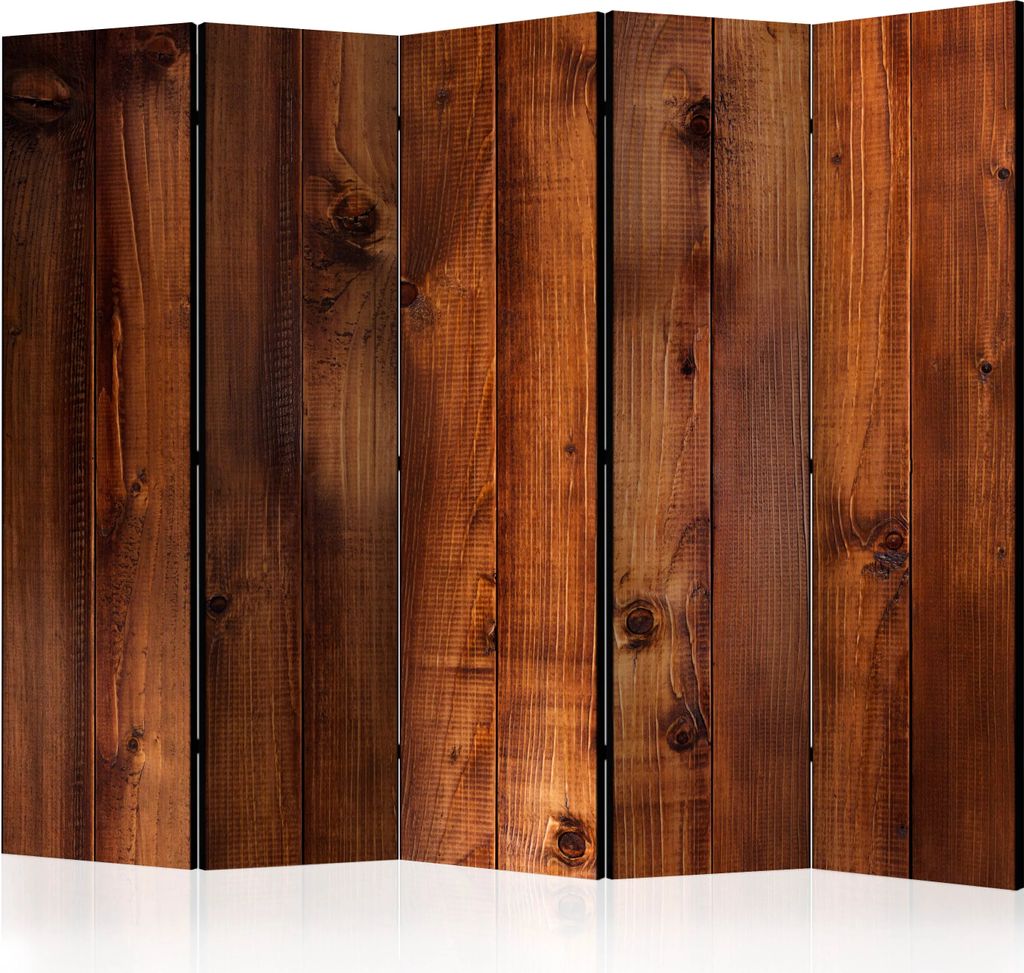 5-teiliger Doppelseitiger Vlies Paravent - Pine Board II 225x172 cm Blumen f-C-0252-z-c