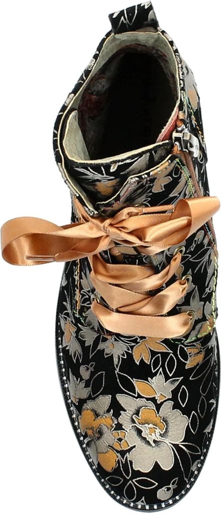 Laura Vita Damen Stiefelette Leder mit Blumenmuster und Satinschnürung Emcmao 26, Größe:37 EU, Farbe:Braun
