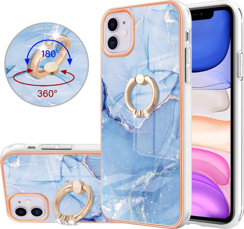 iPhone 11 Hülle, Muster TPU Silikon Stoßdämpfer Bumper Schutzhülle mit Ring Ständer für iPhone 11 Blau