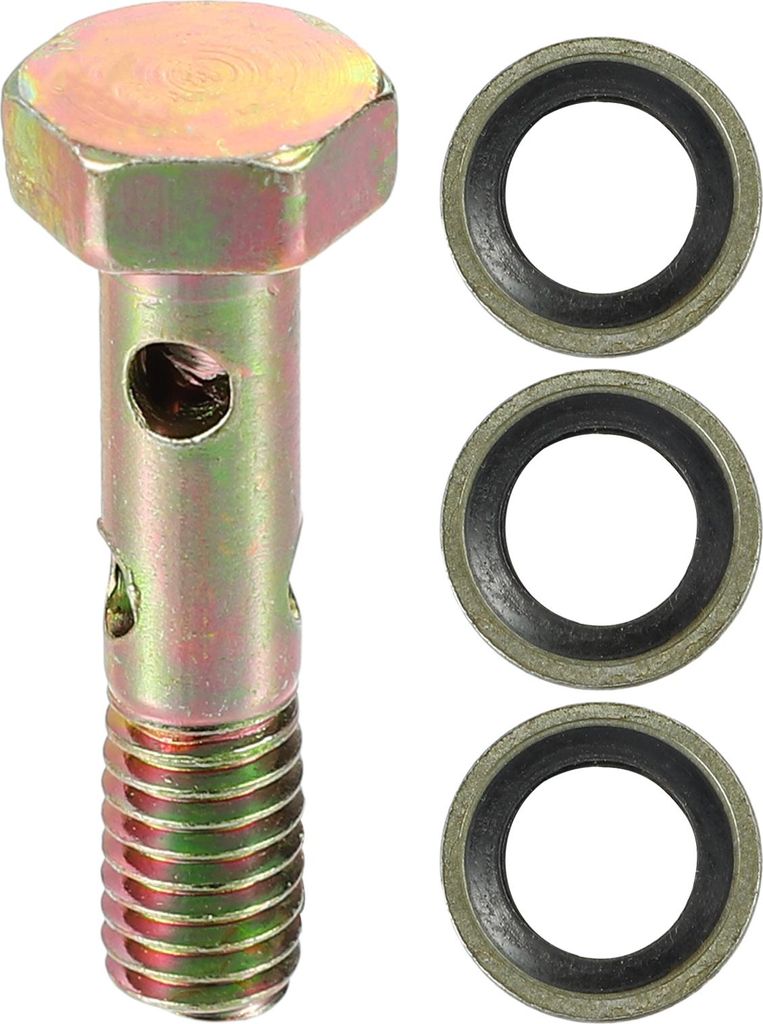 Doppelter Banjo-Bolzen-Satz, M6x1.0 Länge 28mm Metrisches Gewinde Turbo Bremsleitung Adapter Universal für Auto Langlebiges Metall Bronze Farbe m...