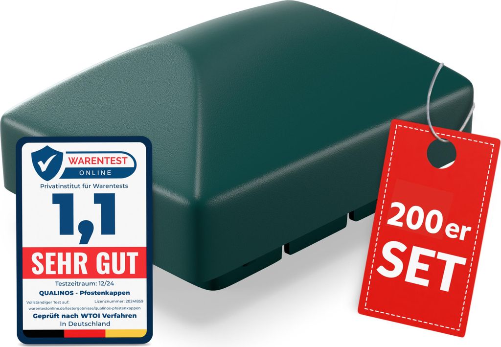 Qualinos Pfostenkappen 60x40 mm mit Runddach Grün 6005 (200 Stück) – für Doppelstabmattenzaun