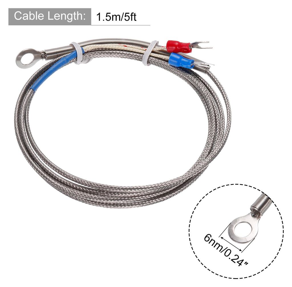 K Typ Thermoelement Temperaturfš¹hler PT100 6mm Ring Hochtemperatur Sonde 5ft Draht 0 bis 600¡ãC(32 bis 1112¡ãF) Edelstahl