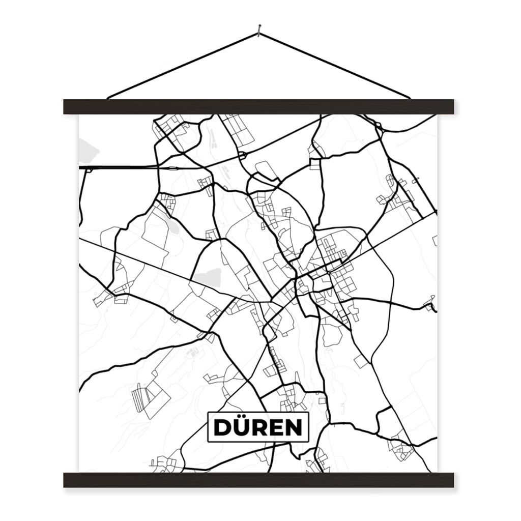 MuchoWow Textilposter Düren - Stadtplan - Karte 60x60 cm mit schwarzem Rahmen - Posteraufhänger