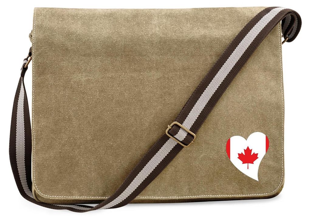 Huuraa Umhängetasche Kanada Flagge Herz 14 Liter Sahara Canvas Laptoptasche Geschenkidee