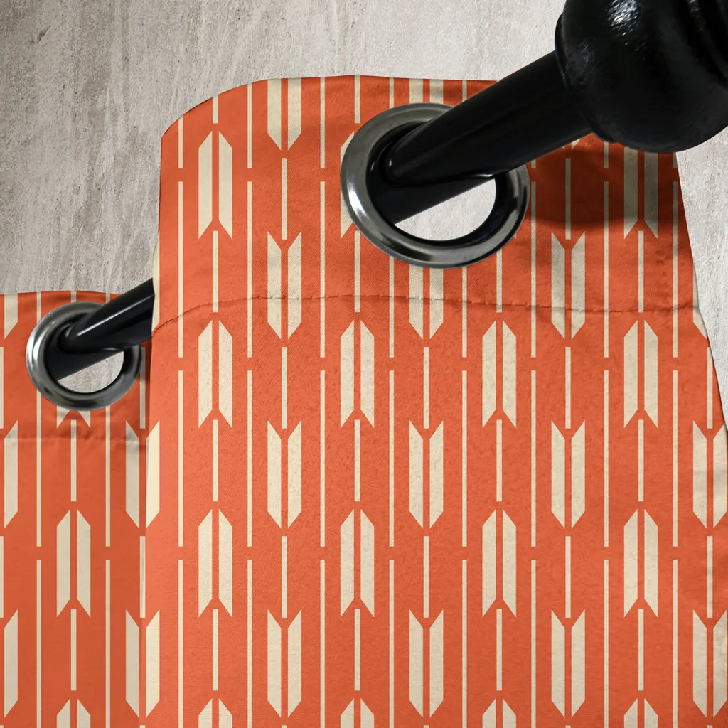 Paire de Rideaux à Œillets Géométriques 280x175cm Crème et Vermillon