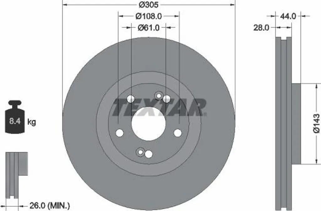 Disque de frein Textar 92112300 haute teneur en carbone anti-vibration