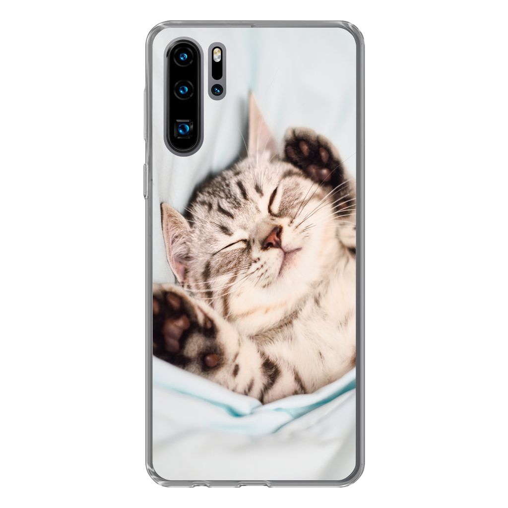 MuchoWow Handyhülle Schutzhülle Hülle für Huawei P30 Pro Kätzchen - Lustig - Bett - Kinder - Jungen - Mädchen - Kinder Silikon Softcase Han...