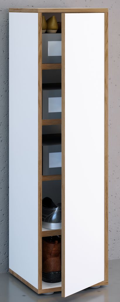 VCM Holz-Schuhschrank | Maße: B. 30 x H. 110 x T. 33 cm | Allzweckschrank | 5 Fächer | 1 Drehtür - Salia Breite 30 cm