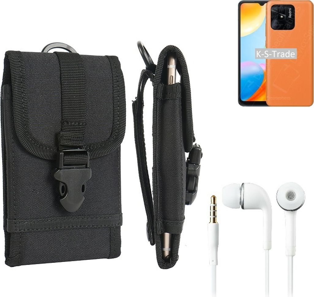 K-S-Trade Holster Schutz Hülle kompatibel mit Xiaomi Redmi 10 Power Gürteltasche Handy Hülle Tasche outdoor Seitentasche schwarz 1x + Kopfhörer