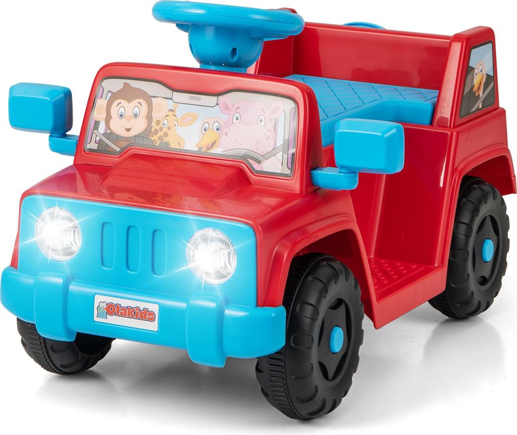 COSTWAY Kinder Elektroauto, 6V Kinderauto Elektro mit Hupe & Motorsound, LED-Lichter, Getränkehalter & Stauraum, Elektrofahrzeuge ab 18 Monaten Rot